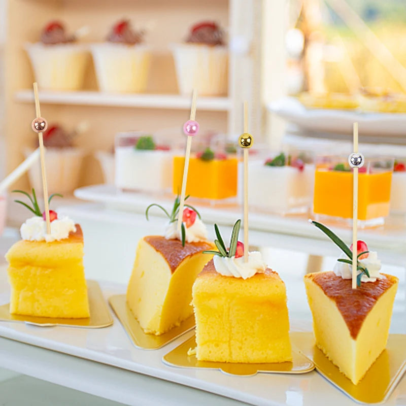 100Pcs Disposable Bamboo Skewers Food Picks Buffet Cupcake Fruit