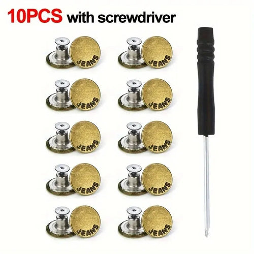 10Pcs Metal Jeans Buttons 17mm Replacement No-Sewing Screw Button