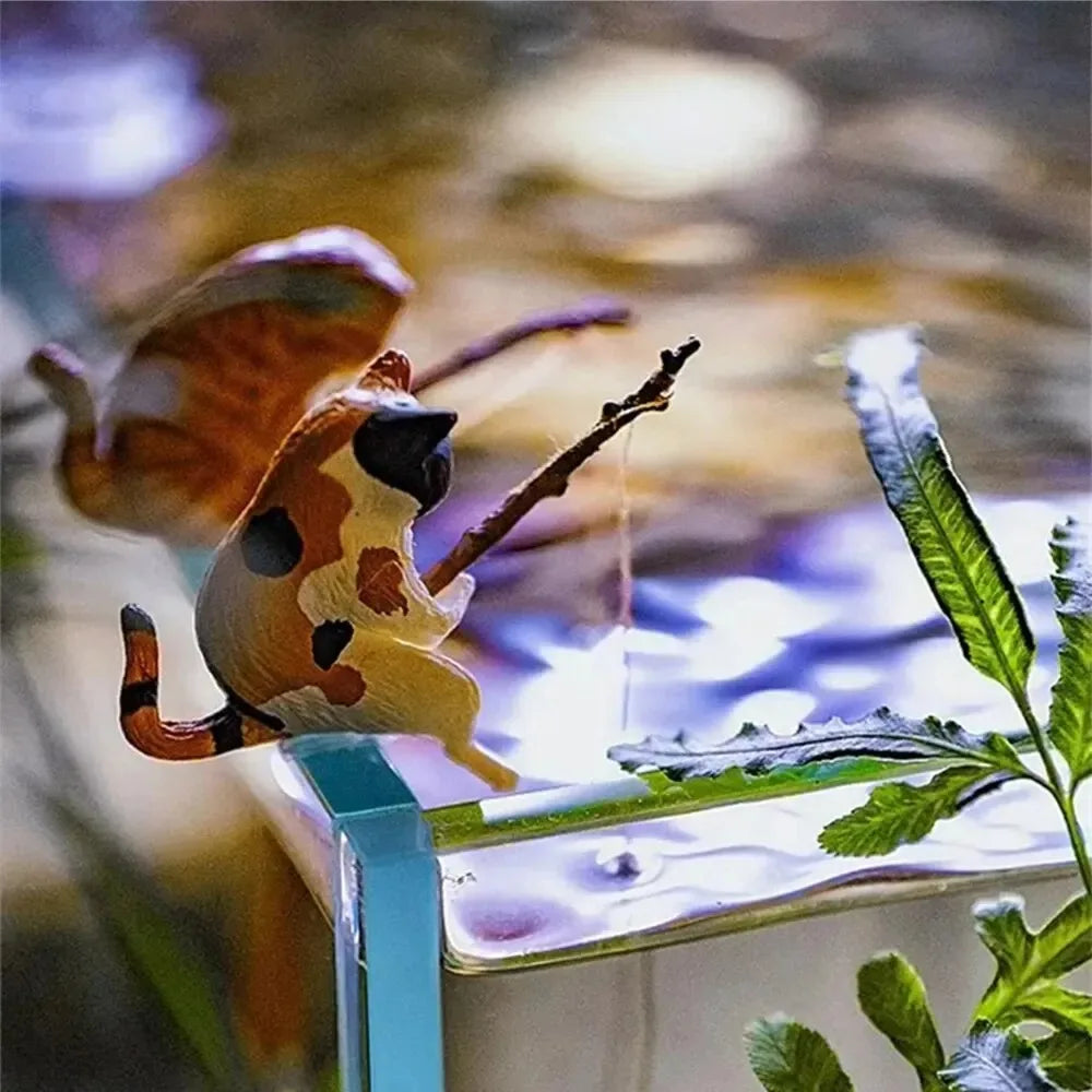 Fishing cat Car Interior Decoration Cute Resin With Pipe Glasses Auto