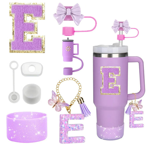 8PCS Accessories Set for Stanley Cup Purple 30oz 40oz tumbler Silicone