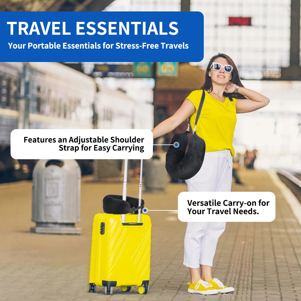 Travel Neck Pillow with Fillable Clothing U-Shaped Pillowcase, Extra
