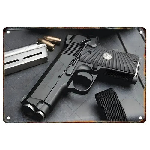 Pistol Metal Signs, Exuding Military Flair, Ideal As Wall Decoration