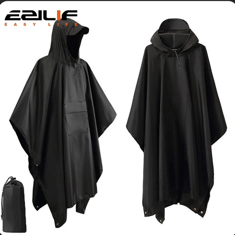 3 In 1 Outdoor Military Raincoat Hooded Sleeve Waterproof Rain Poncho