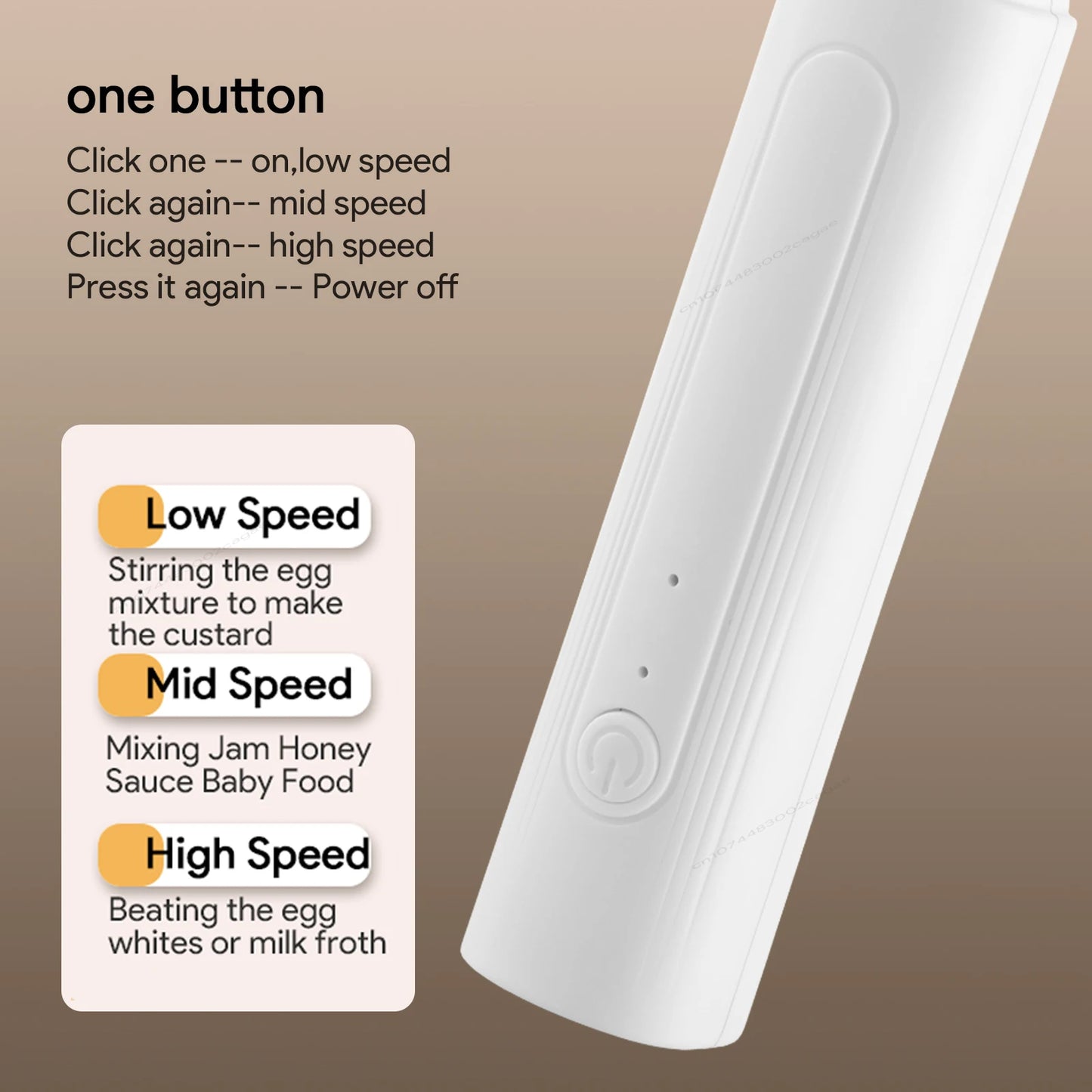 Handheld Egg Beater 3 Speeds Electric Milk Frother USB Rechargeable