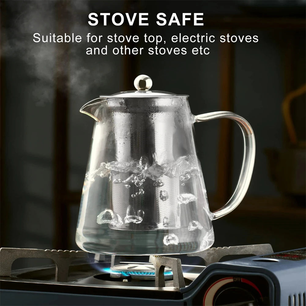1pc Glass Teapot Heat Resistant Borosilicate Clear Tea Kettle with
