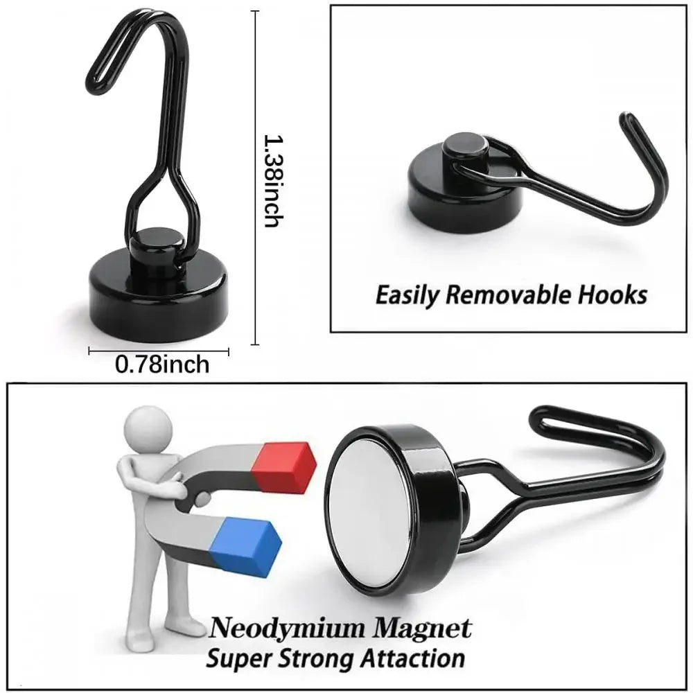 Heavy 1/2/4/8Pcs Duty Magnetic Hooks Strong Neodymium Magnet Hook