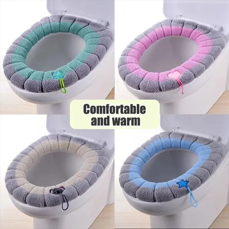 1 Pack Stitched Color Portable Knitted Toilet Mat Thickened Washable