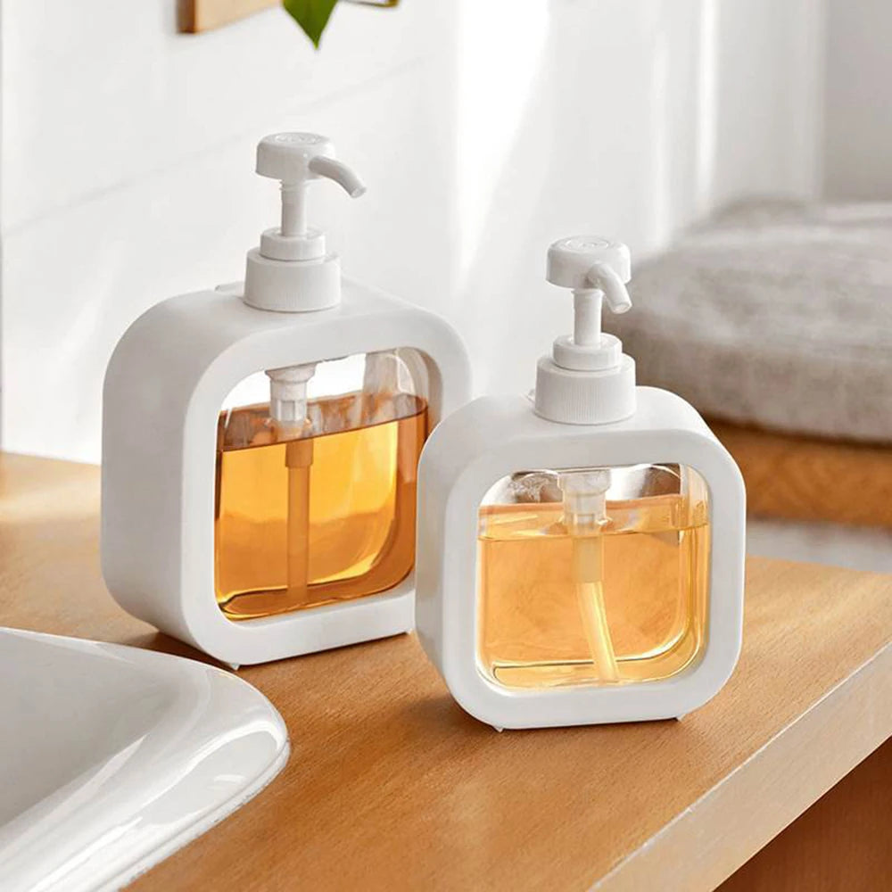 A large-capacity soap dispenser bottle, transparent visible plastic