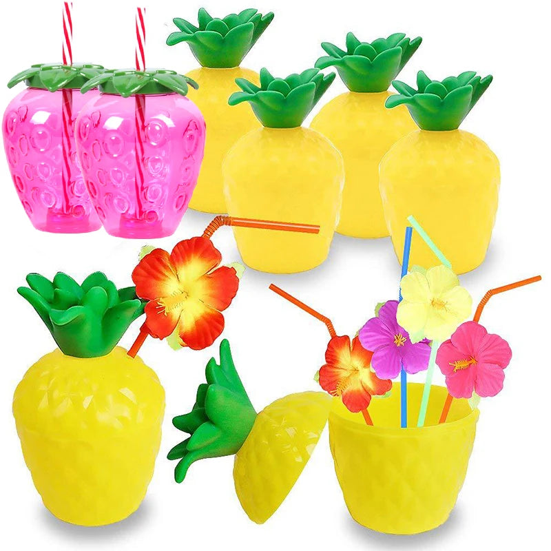 6/10pcs Hawaiian Summer Pineapple Coconut Drinking Cups Strawberry