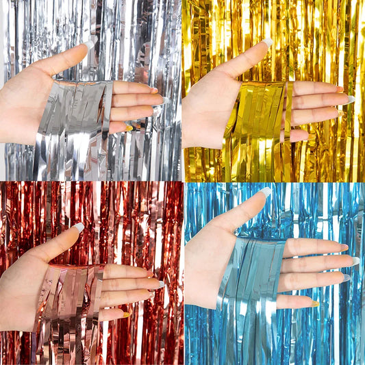 Cheap as a Party Metallic Tinsel Foil Fringe Curtains Backdrop for