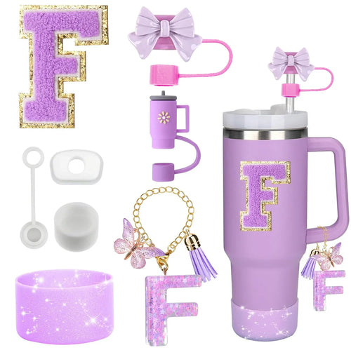 8PCS Accessories Set for Stanley Cup Purple 30oz 40oz tumbler Silicone