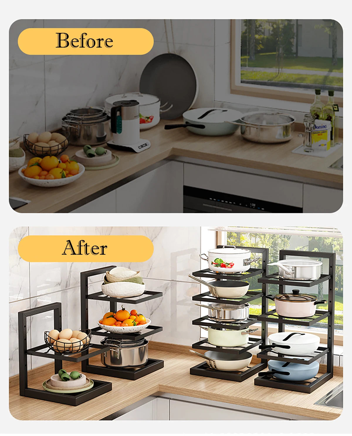 Adjustable Pot Rack Organizer, Kitchen Stainless Steel Pot Storage