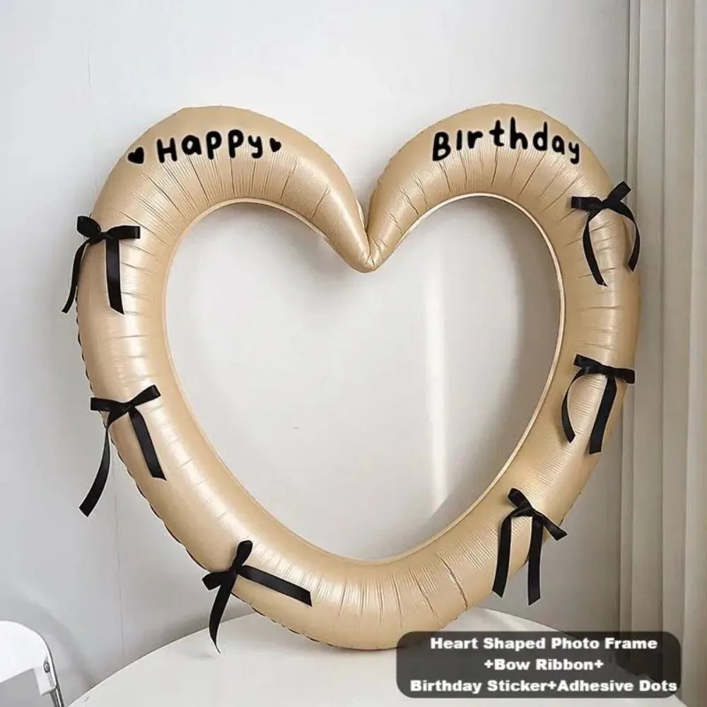 40-inch Happy Birthday Heart Photo Frame Balloon with Bowknot Stickers