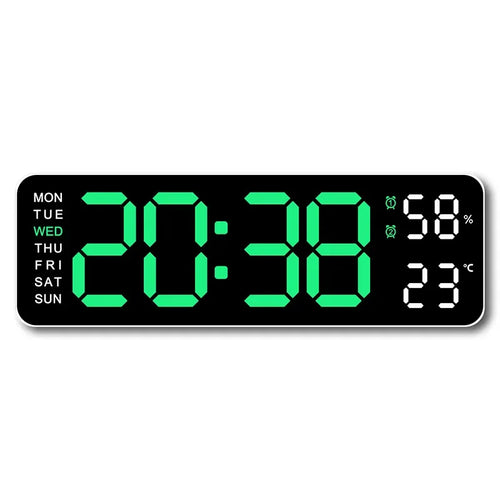 9 Inch Large Digital Wall Clock USB Powered TEMP Humidity Week Auto