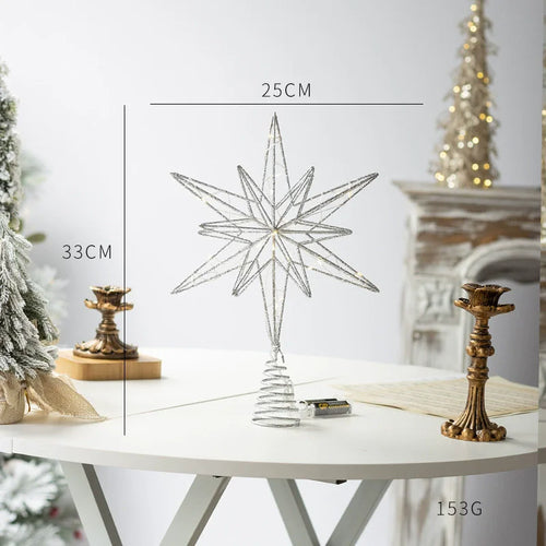 Christmas Tree Toppers Star With LED String Lights Ornaments For