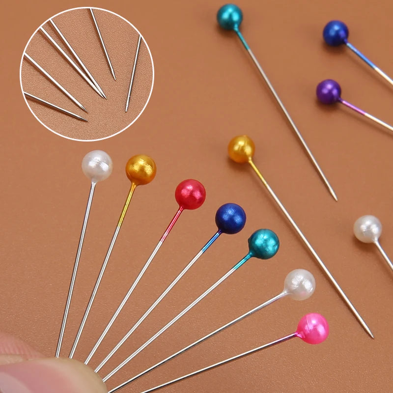 100/300/500pcs Colorful Round Pearl Head Needles Stitch Straight Push