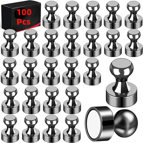 Black Neodymium Magnetic Push Pins - Strong Refrigerator & Whiteboard
