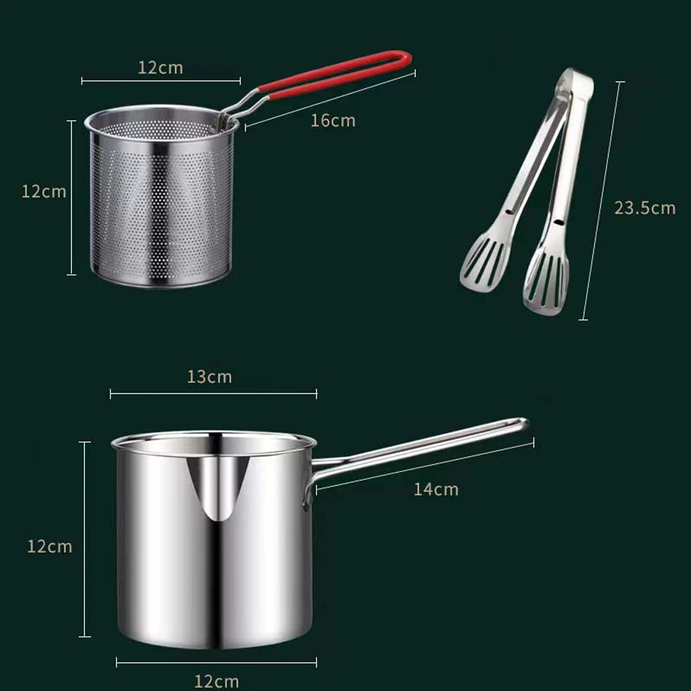 Deep Frying Pot  Kitchen Fryer With Strainer Stainless Steel Tempura