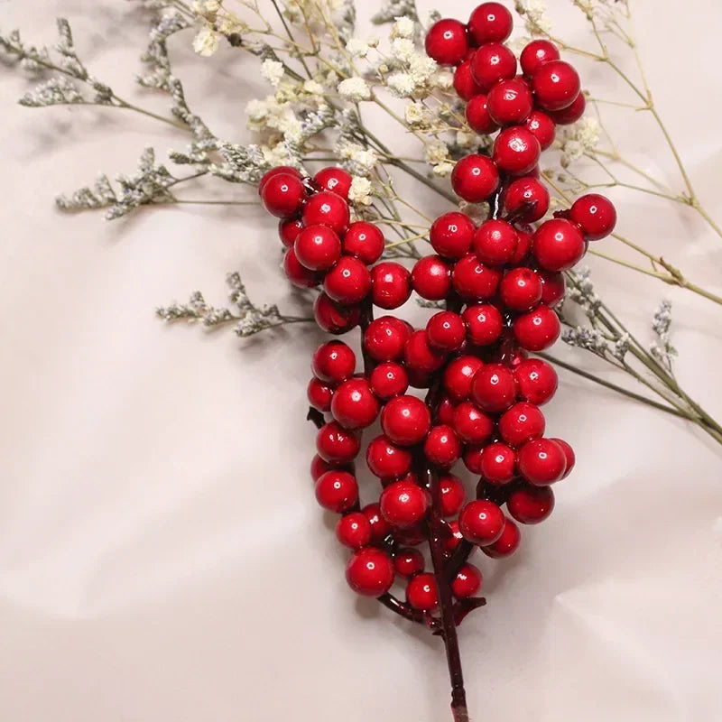 50/1branch Christmas Artificial Berries Stem Red Holly Berry Fake