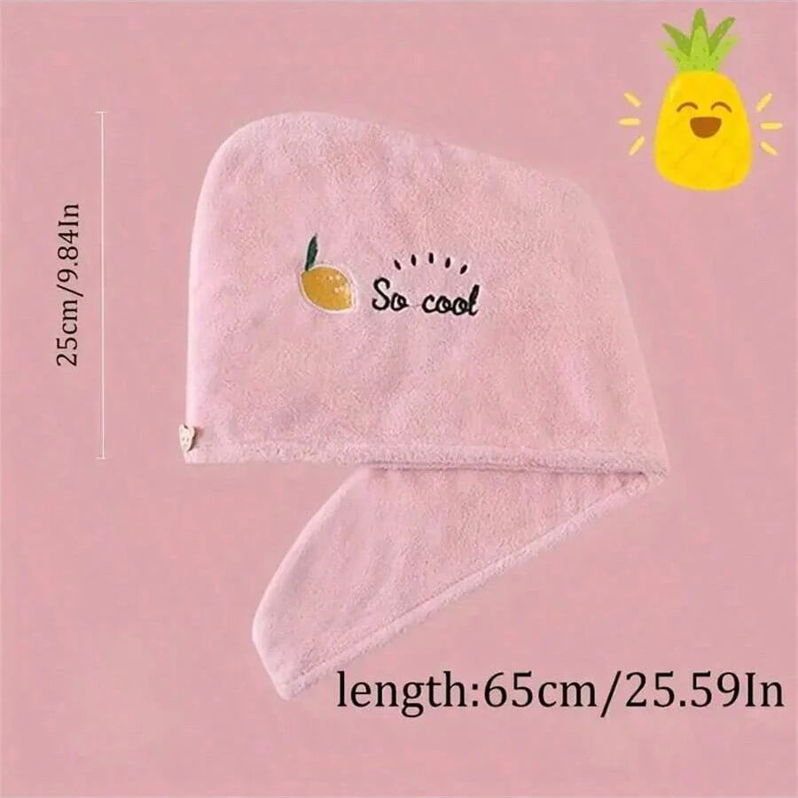 1Pc Embroidery Style Hair Drying Cap, Coral Fleece Thickened Hair