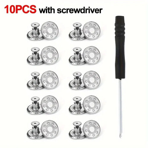 10Pcs Metal Jeans Buttons 17mm Replacement No-Sewing Screw Button