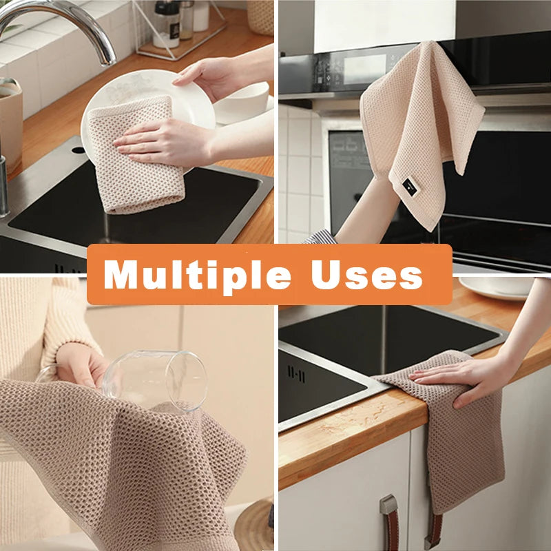 Cotton Towel Soft Absorbent Dishcloth Kitchen Dish Rags Honeycomb
