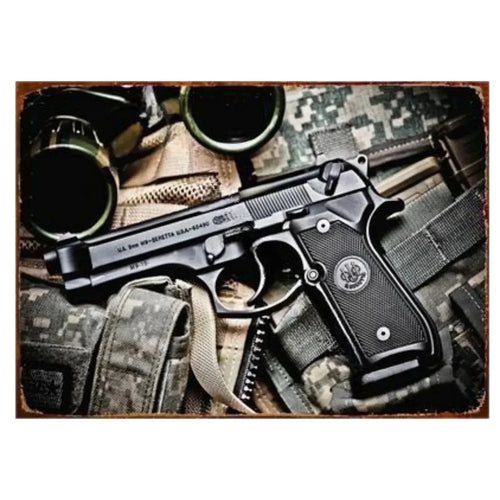 Pistol Metal Signs, Exuding Military Flair, Ideal As Wall Decoration