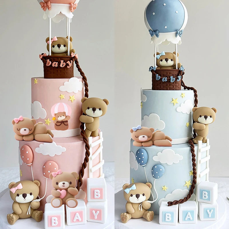 Pink Blue Bear Cake Topper Bear Doll Ornaments Insert Birthday Cake