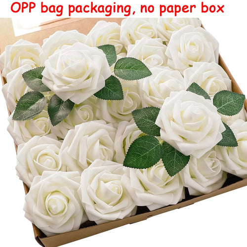 25pcs Artificial Flowers, Fake Flowers Roses W/stem For DIY Wedding