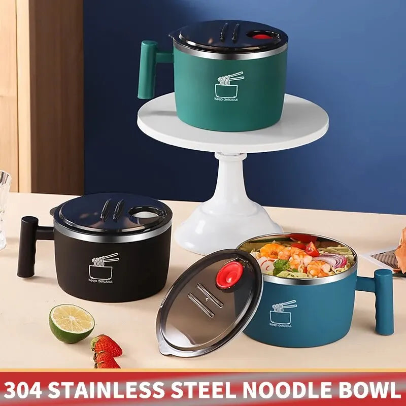 Stainless Steel Bowl With Lid For Instant Noodles Sealed And Portable