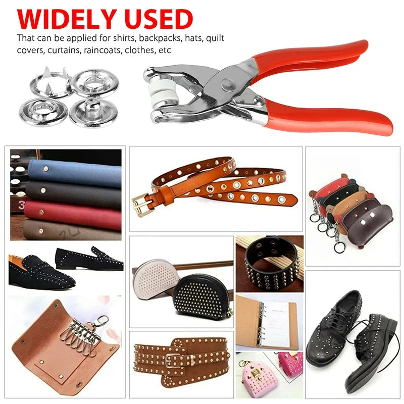 400pcs Prong Rings 9.5mm Buckle Buttons Metal Colour Pliers Snap