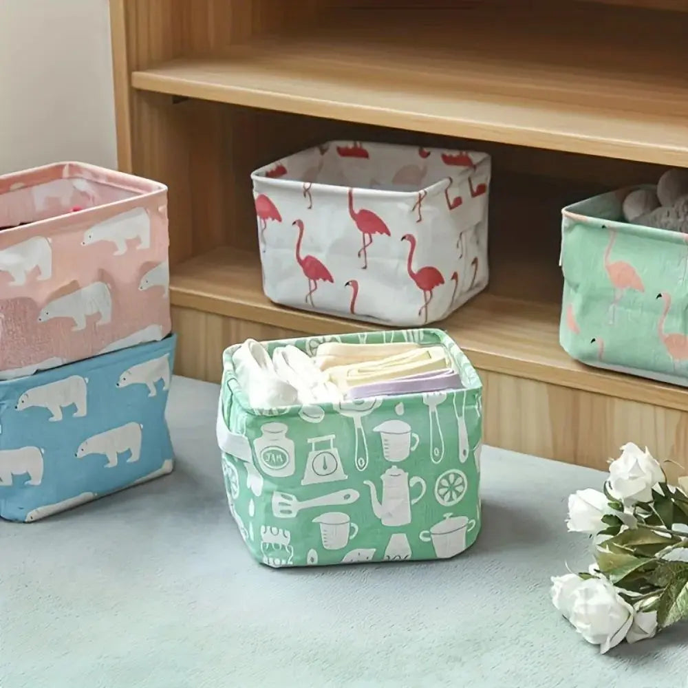 1pc Cotton Linen Fabric Waterproof Desktop Sundries Basket Storage Box