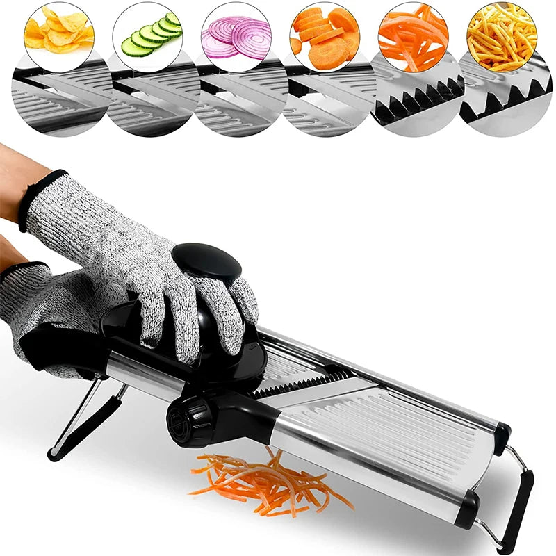 LMETJMA Adjustable Mandoline Slicer Stainless Steel Vegetable Slicer