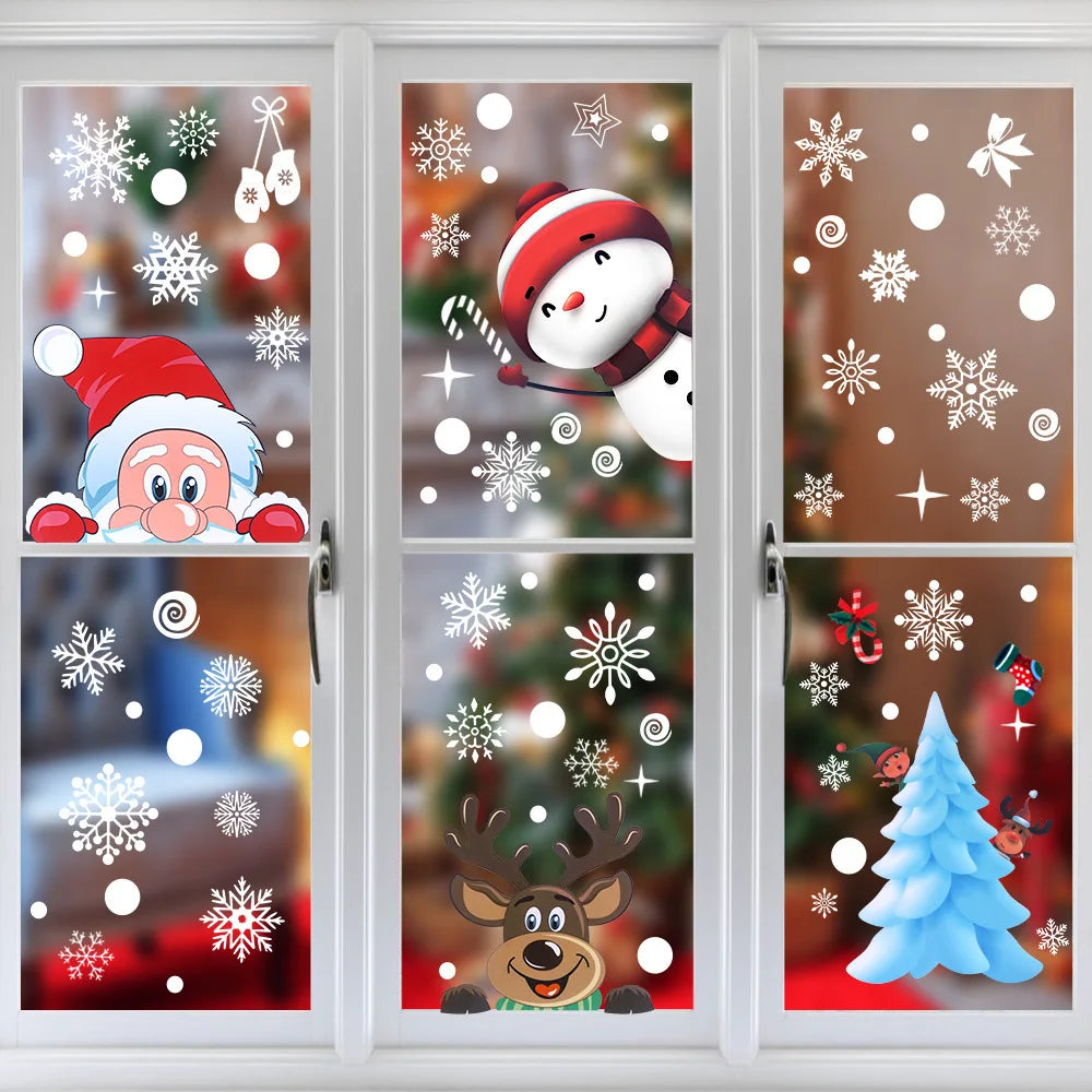 Removable Christmas PVC Static Sticker Santa Elk Window Stickers