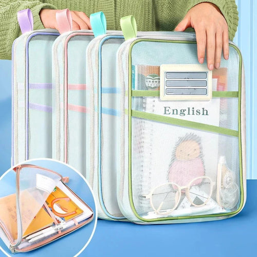 A4 Stationery Storage Bag Double-layer Mesh Zipper Bag Large Capacity