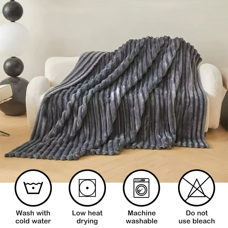 1pc Throw Blanket for Bed - 250GSM Soft & Warm Fluffy Blanket,