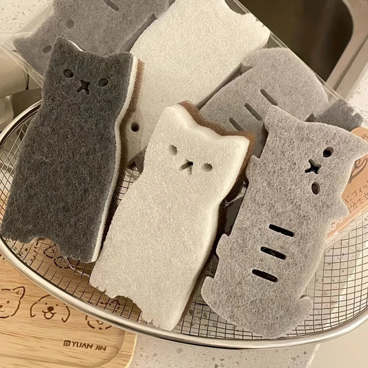 4-piece Cute Cat Kitchen Sponge Set - Thick and Durable Dishwashing