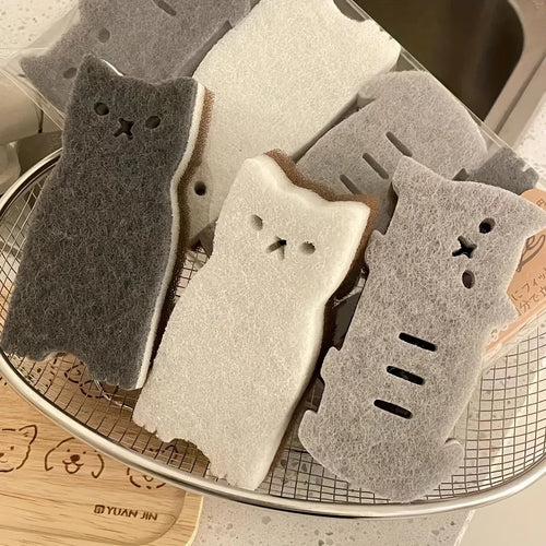 4-piece Cute Cat Kitchen Sponge Set - Thick and Durable Dishwashing