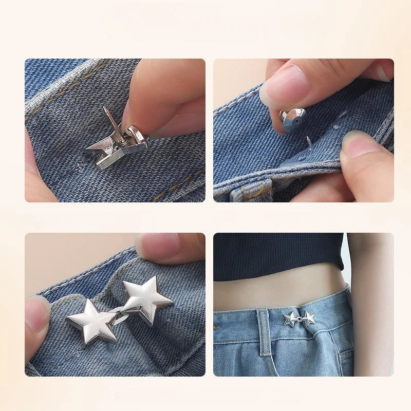 Star Adjustable Jeans Button Clips - Waist Tightener for Pants/Skirts,