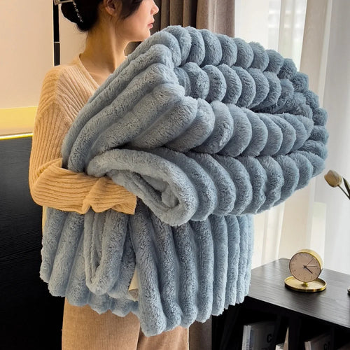 1pc Throw Blanket for Bed - 250GSM Soft & Warm Fluffy Blanket,