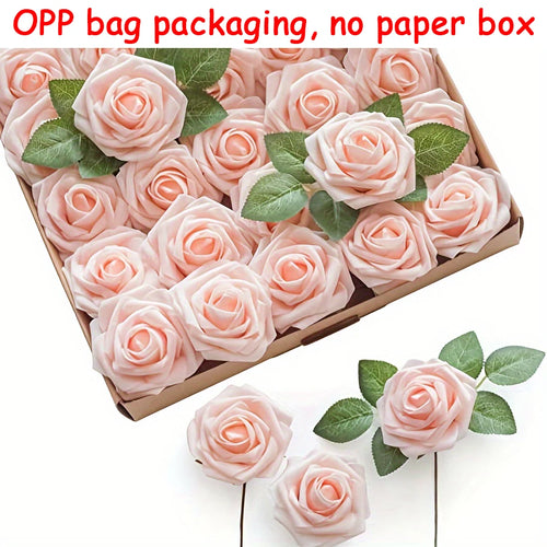 25pcs Artificial Flowers, Fake Flowers Roses W/stem For DIY Wedding