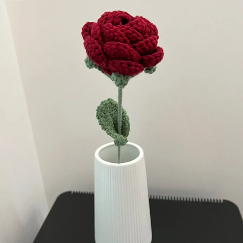 Fake Rose Flowers Hand Knitting Wool Bouquet Crochet Woven Flower