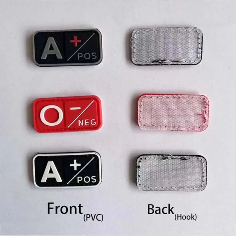 Small Patch with Hook,PVC Blood Type A B AB O POS NEG Emblemen,Patches