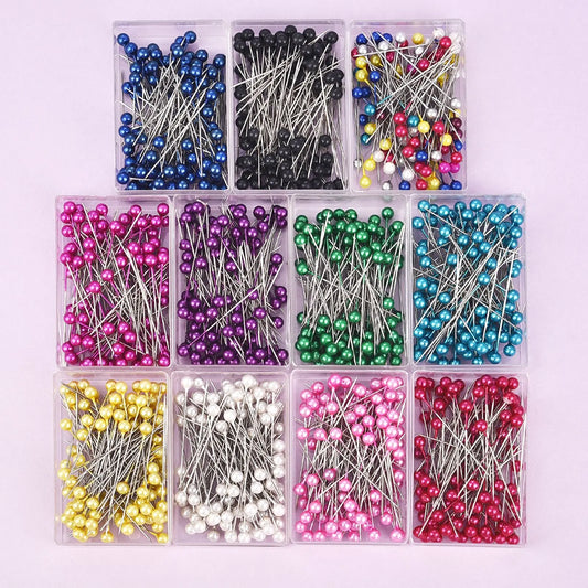 100Pcs/Box 38cm Colorful Round Pearl Head Needles Stitch Straight Push