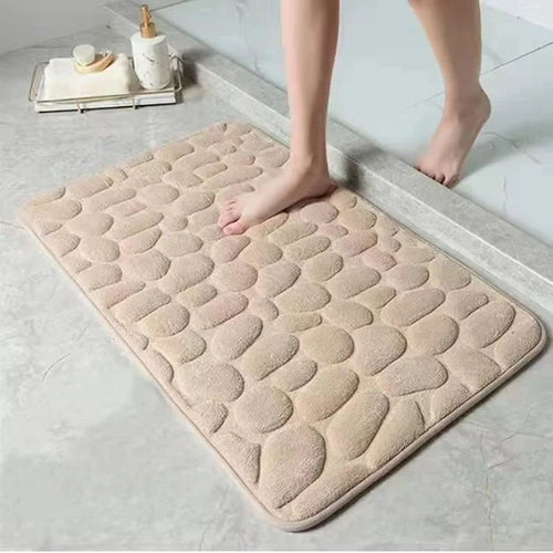3D Non Slip Bathroom Mat Cobblestone Embossed Bath Mats Absorbent