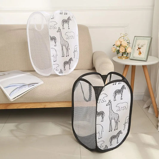 Cartoon foldable laundry basket Three-sided mesh laundry basket