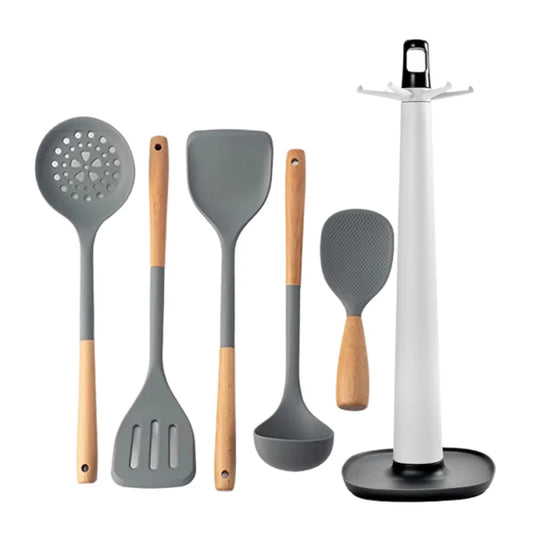 Silicone Kitchen Utensils Set Wooden Handle Non-stick Spatula Cookware