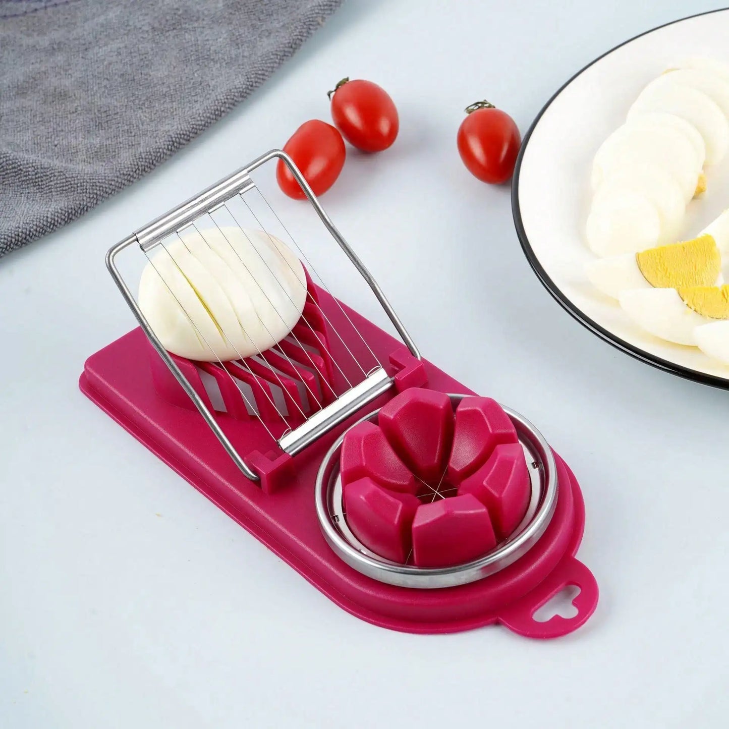 Multifunctional PP Base egg cutter 2-in-1 stainless steel wire pull