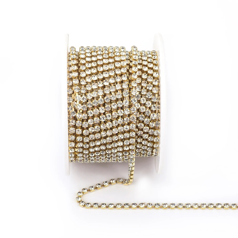 1Yard 10Yards/roll SS6-SS16 Glitter Crystal Rhinestone Chain Sew-On