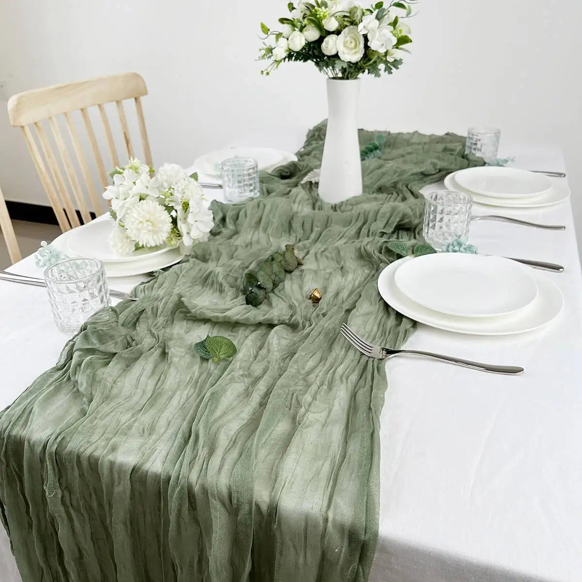 Semi-Sheer Gauze Table Runner Sage Cheesecloth Table Setting Dining